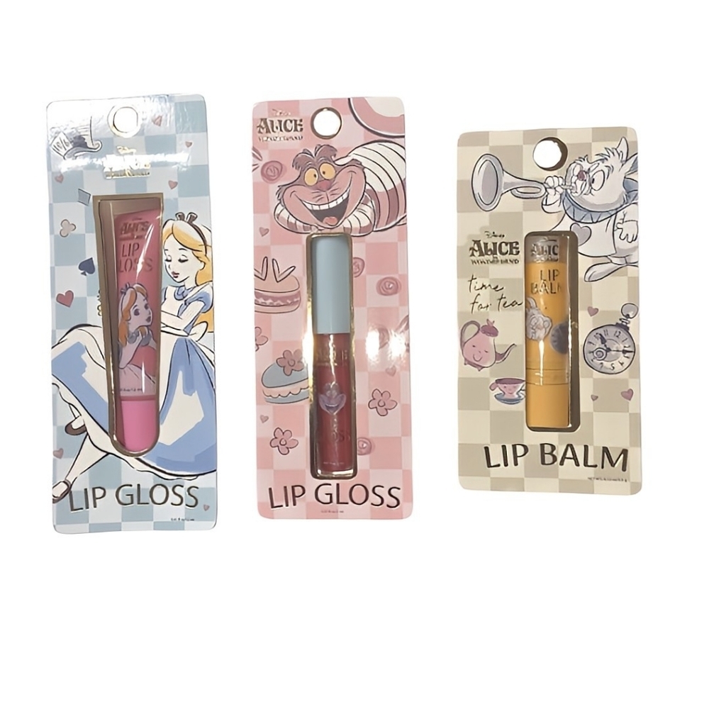 Disney Alice And Wonderland Lip Gloss and Balm Trio - Pink, Red, Yellow